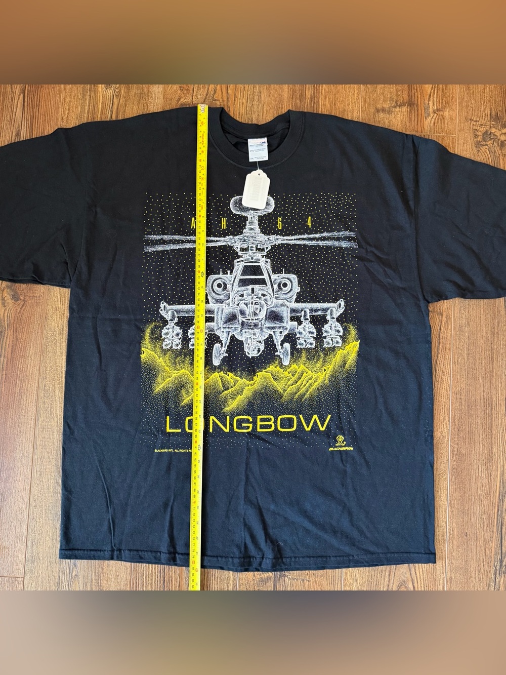 Vintage Military Mens Tshirt 64 Longbow Blackbird Helicopter Black Size 2XL - Picture 4 of 16